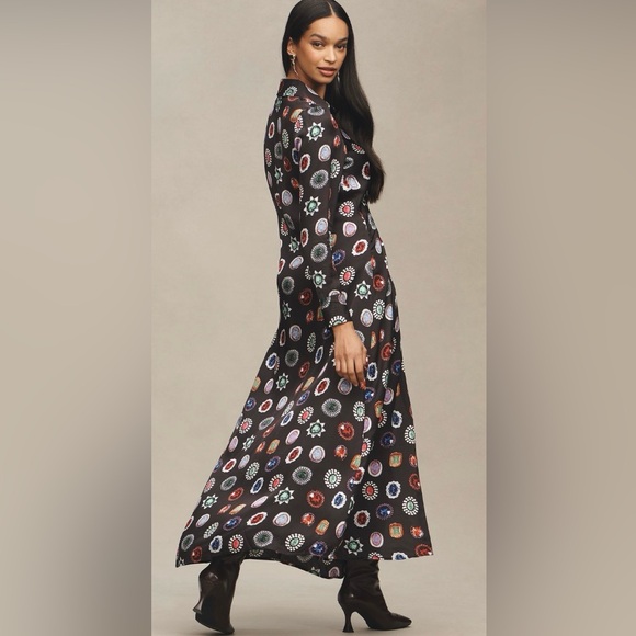 Corey Lynn Calter | Dresses | Anthropologie Corey Lynn Carter Long Sleeve  Vneck Jewel Maxi Shirt Dress | Poshmark